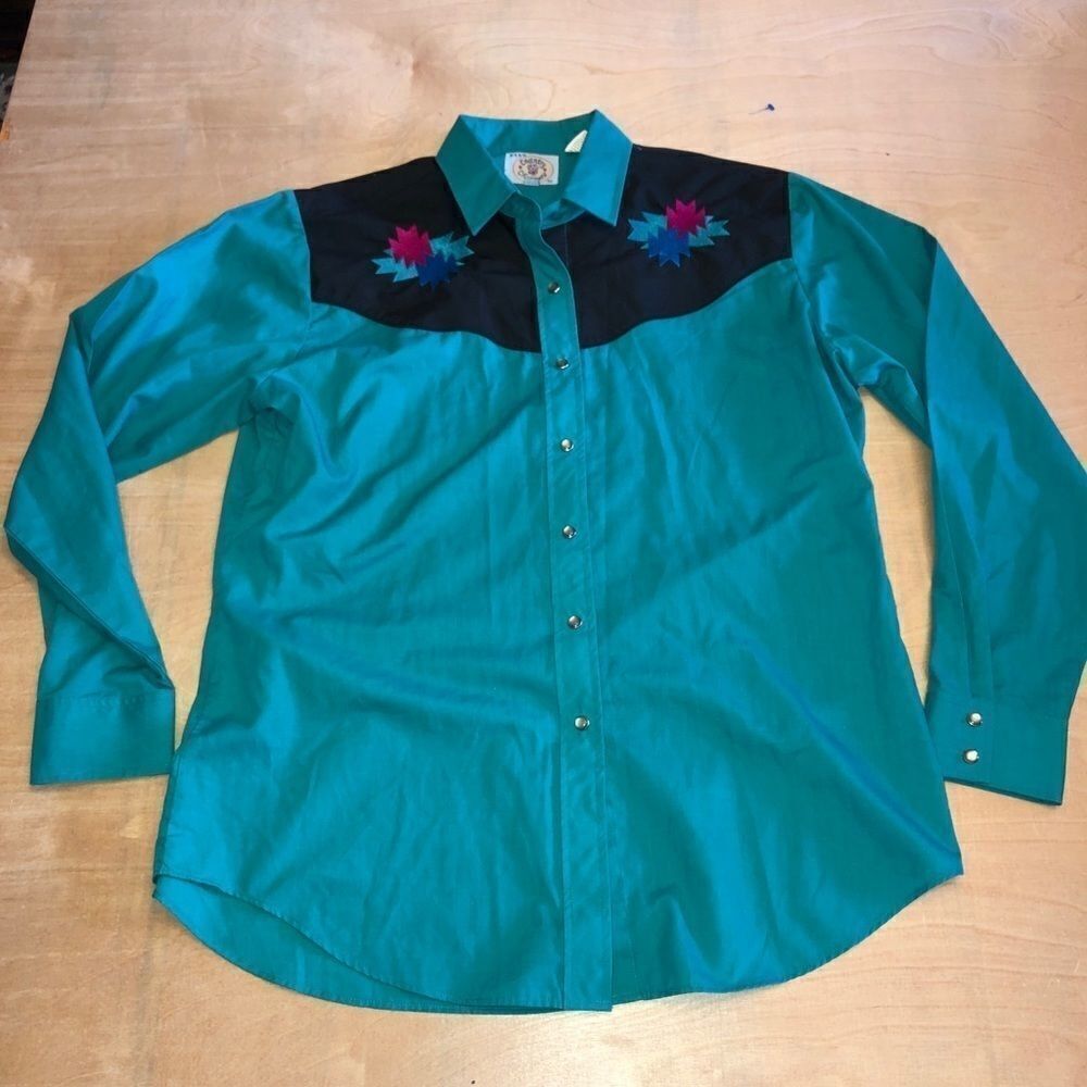 Ely Country Charmer South‎ Floral Embroidered Western Shirt Pearl Snap Large